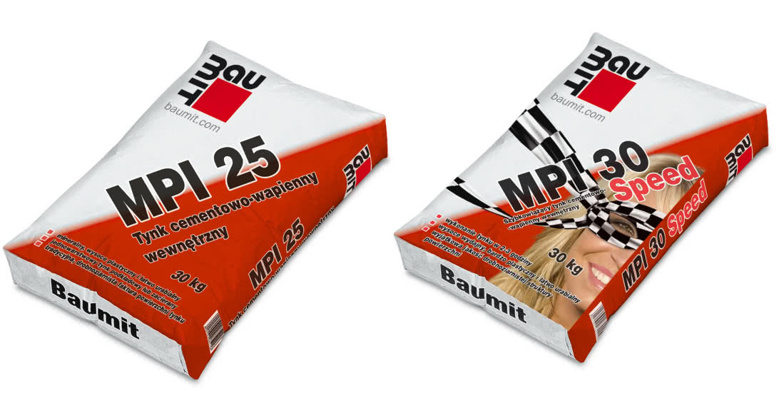 Wewnętrzne tynki cementowo-wapienne Baumit MPI 25 oraz Baumit MPI 30 Speed. fot. Baumit Wewnętrzne tynki cementowo-wapienne Baumit MPI 25 oraz Baumit MPI 30 Speed. fot. Baumit