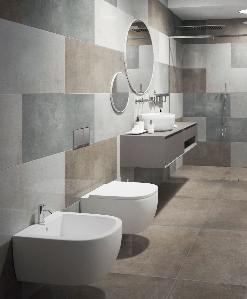 Płytki ceramiczne na ścianach i podłodze w łazience Płytki ceramiczne na ścianach i podłodze w łazience