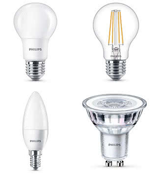 Gwinty opraw oświetleniowych (od lewej), E27, E27, E14, GU10, Philips Gwinty opraw oświetleniowych (od lewej), E27, E27, E14, GU10, Philips